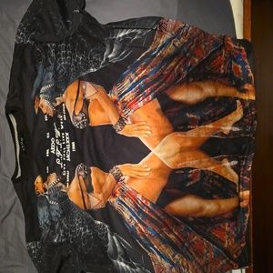 Mens XL Akoo Graphic knit tee shirt black and multi colored